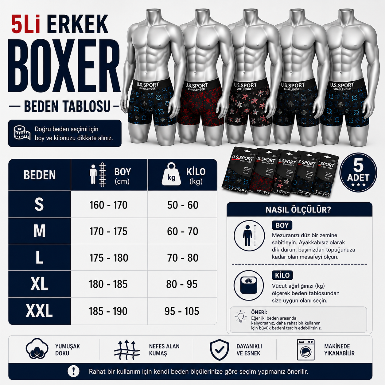 DESENLİ 5'Lİ BOXER